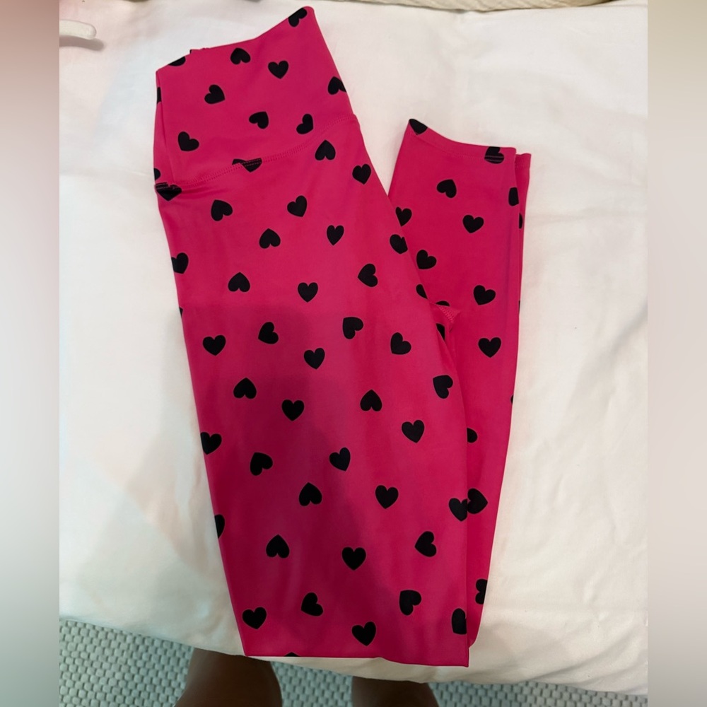 Beach Riot Pink Leggings with Black Hearts